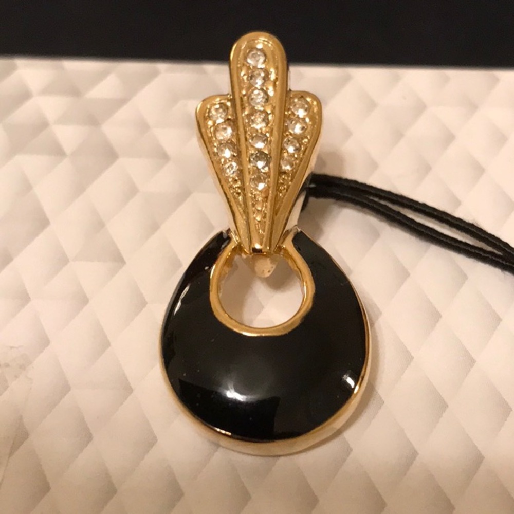 BLACK ENAMEL GOLD PLATED PEARL ENHANCER WITH CUBIC ZIRCONIA NWT